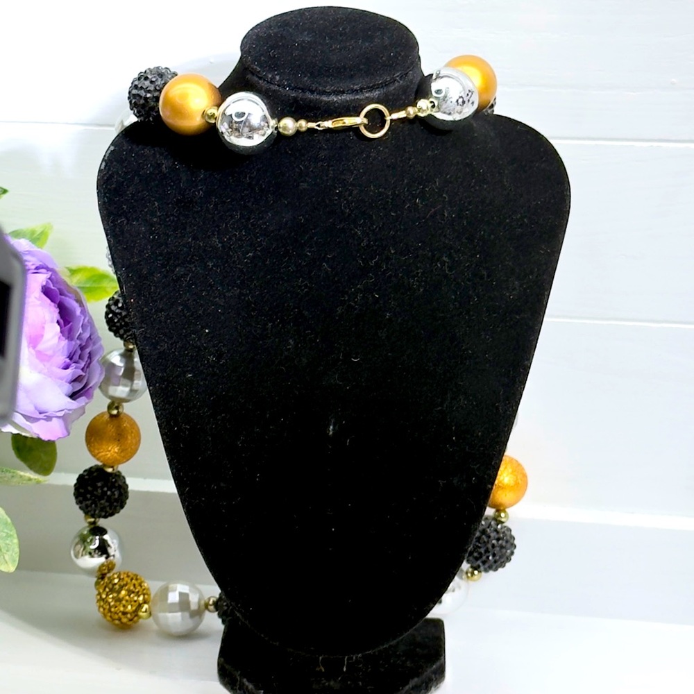 Chunky Black and Gold Beaded Necklace - Picture 4 of 8